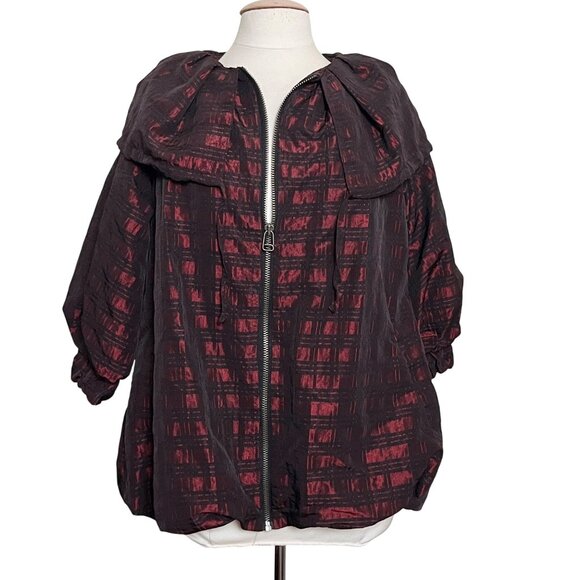 Red Black Ruffle Collar Jacket S Nylon Whimsigoth Vamp Steampunk Ruffle Balloon - Picture 1 of 10